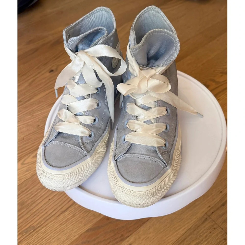 Converse Chuck Taylor All Star High Top Satin Light Blue Ribbon Laces A10280F 6 - Picture 3 of 9